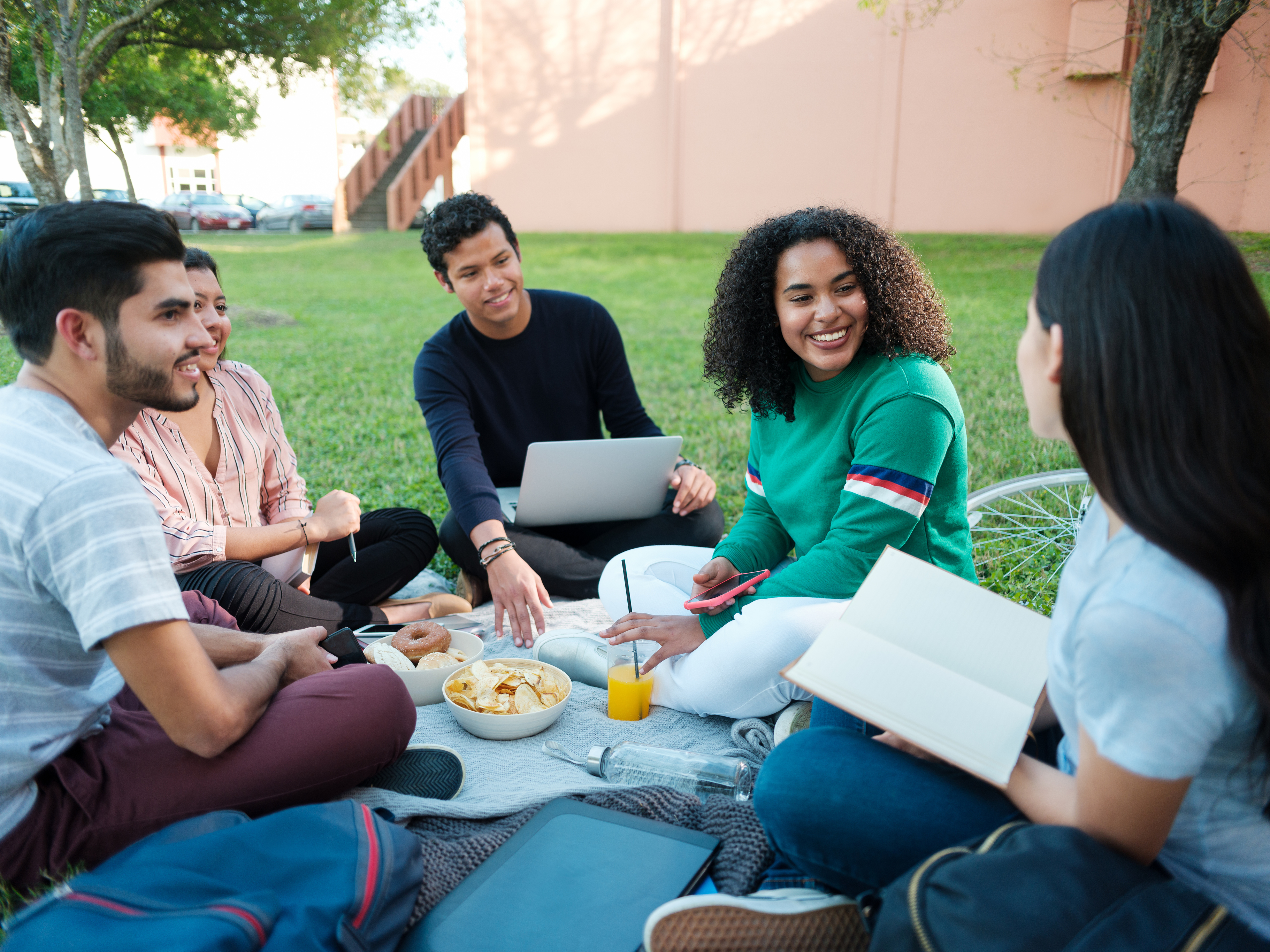 College study group having a picnic